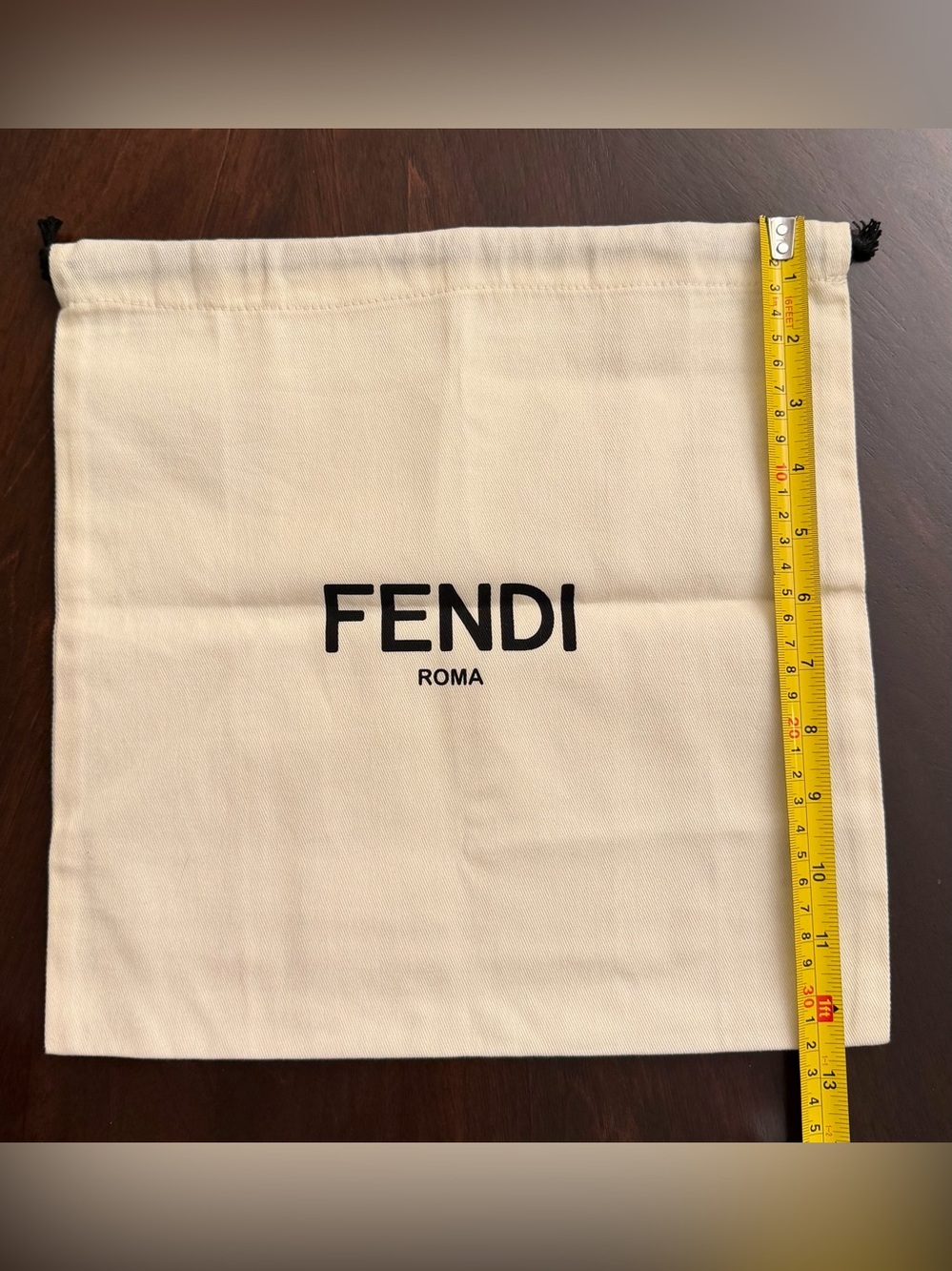 Fendi Cream Drawstring Dust Bag with Black Logo 12.5 x 12.5